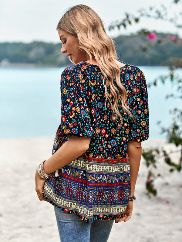 Ladies Bohemian Printed Shirt Top kakaclo