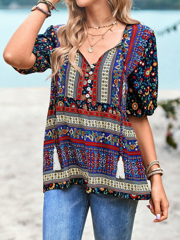 Ladies Bohemian Printed Shirt Top kakaclo