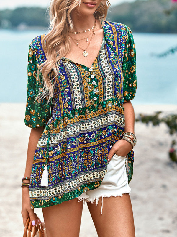 Ladies Bohemian Printed Shirt Top kakaclo