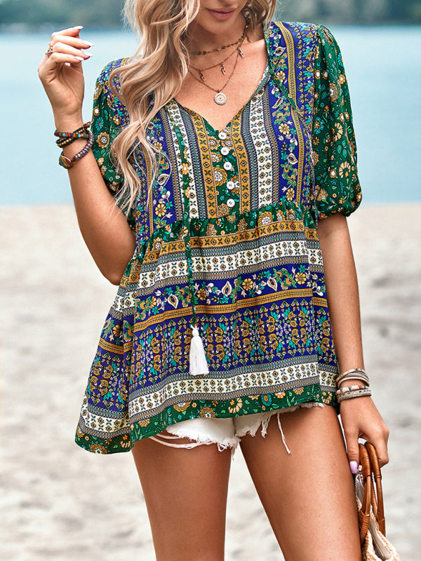 Ladies Bohemian Printed Shirt Top kakaclo