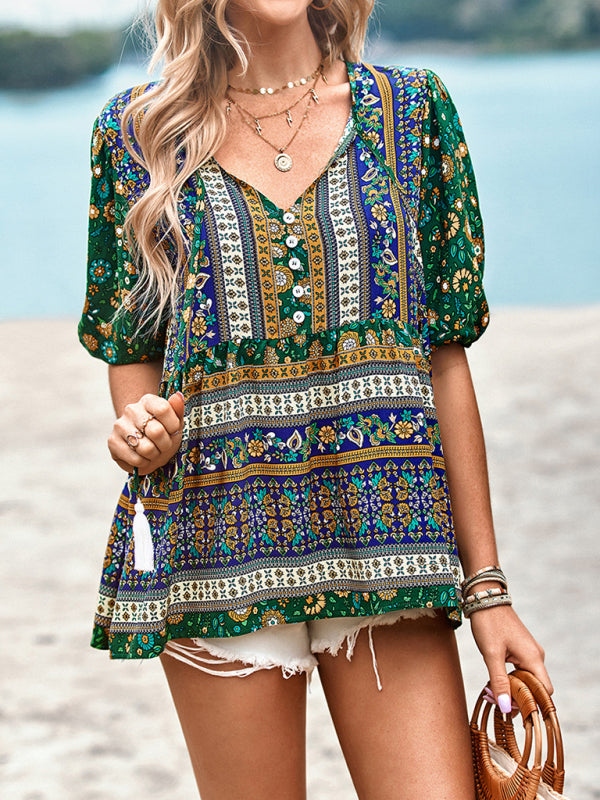Ladies Bohemian Printed Shirt Top kakaclo