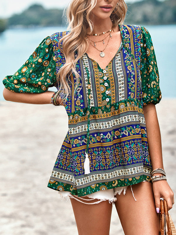 Ladies Bohemian Printed Shirt Top kakaclo