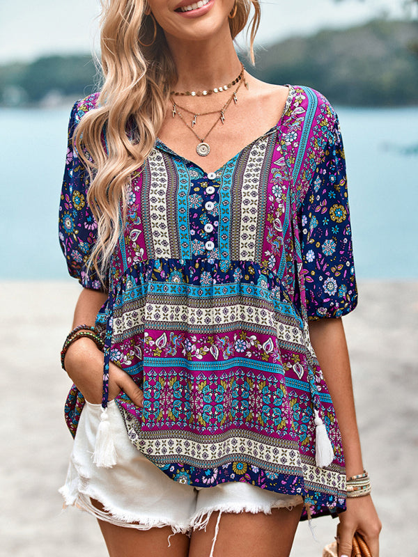 Ladies Bohemian Printed Shirt Top kakaclo