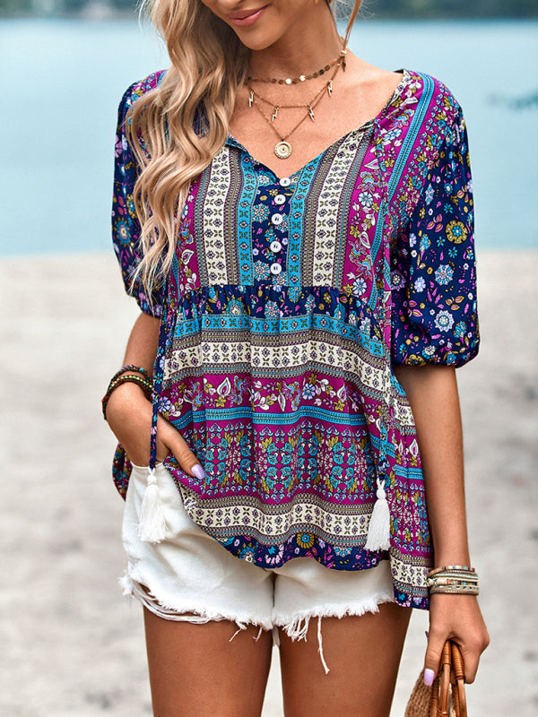 Ladies Bohemian Printed Shirt Top kakaclo