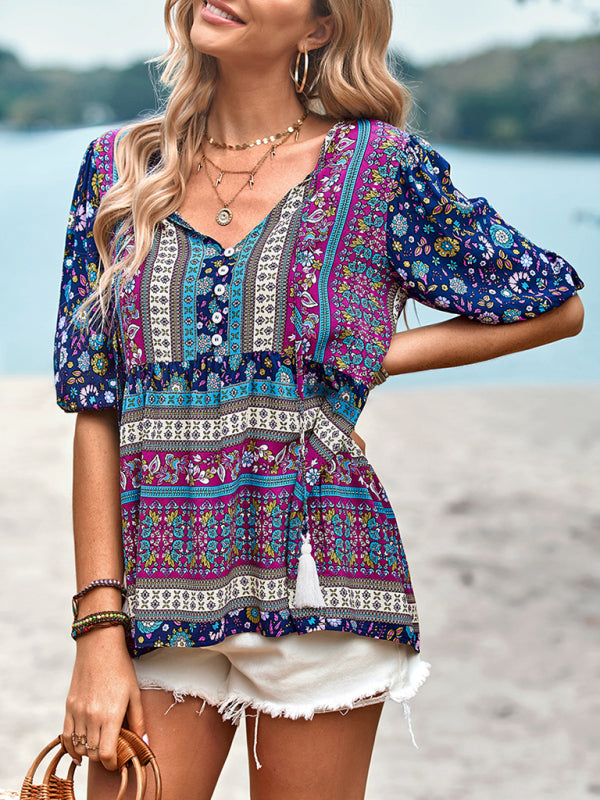 Ladies Bohemian Printed Shirt Top kakaclo