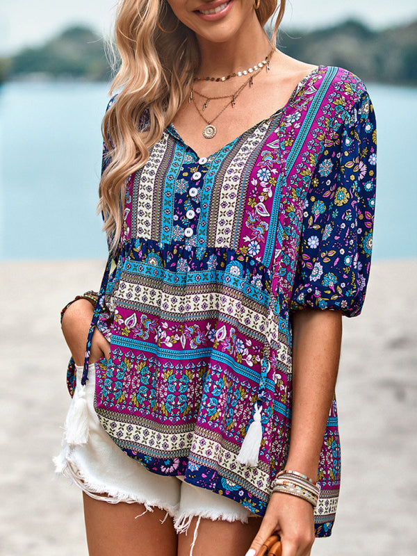 Ladies Bohemian Printed Shirt Top kakaclo