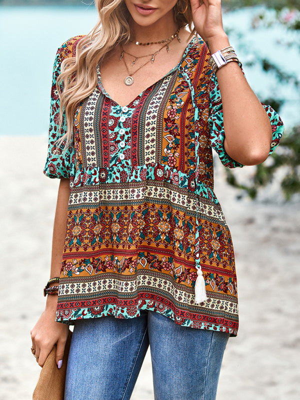 Ladies Bohemian Printed Shirt Top kakaclo