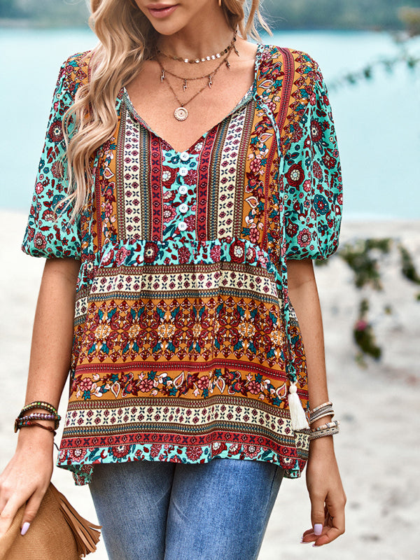 Ladies Bohemian Printed Shirt Top kakaclo