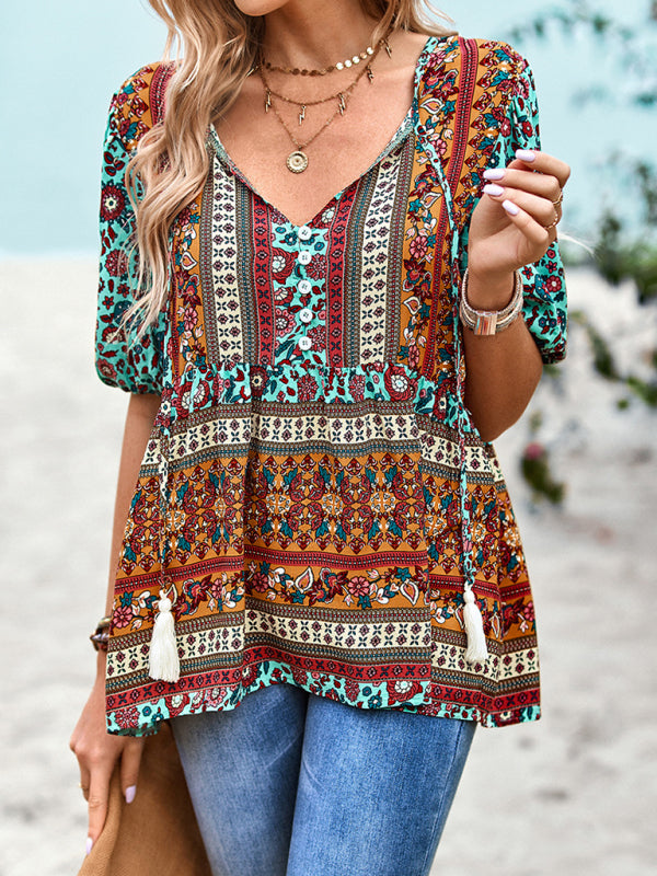 Ladies Bohemian Printed Shirt Top kakaclo