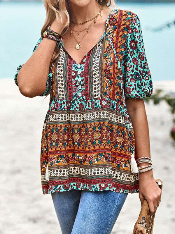 Ladies Bohemian Printed Shirt Top kakaclo