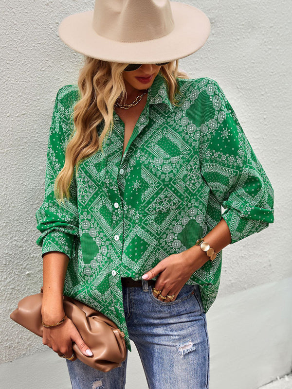 Blue Zone Planet | Four Seasons Print Long Sleeve Shirt BLUE ZONE PLANET