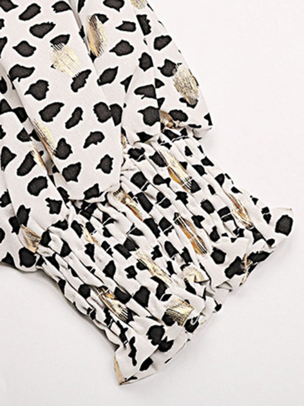 Blue Zone Planet | Long-sleeved polka-dot bronzing ruffle shirt BLUE ZONE PLANET