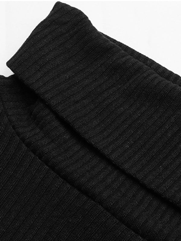 Blue Zone Planet | Fashion Top Long Sleeve Irregular Black Knit Sweater BLUE ZONE PLANET