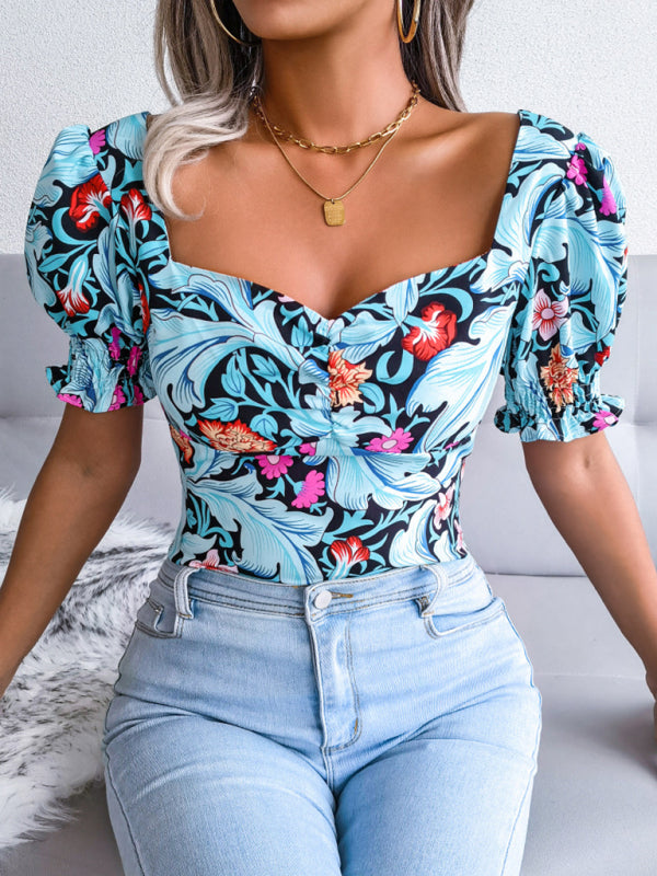 Blue Zone Planet | Square Neck Floral Chiffon Shirt Top BLUE ZONE PLANET