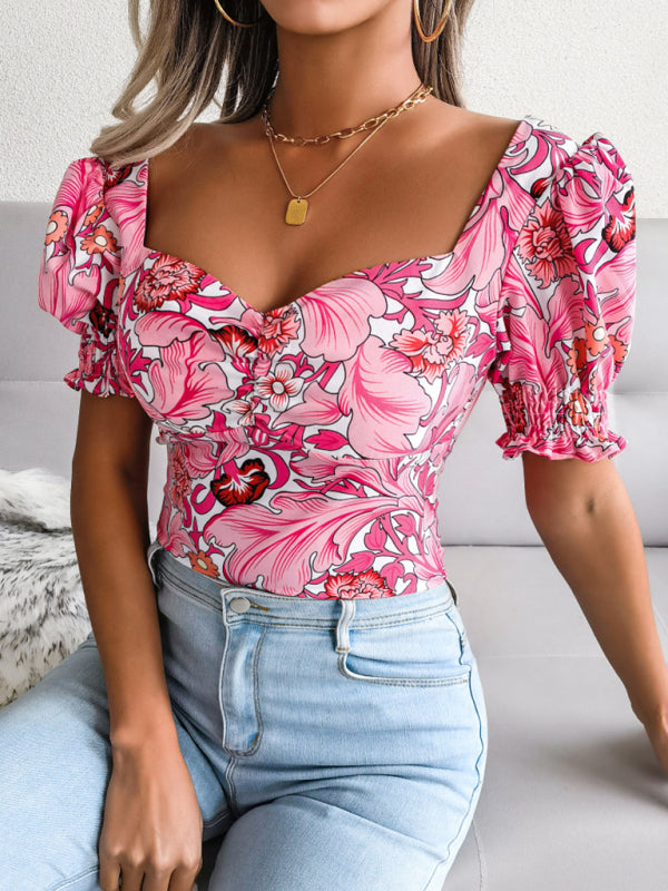 Blue Zone Planet | Square Neck Floral Chiffon Shirt Top BLUE ZONE PLANET
