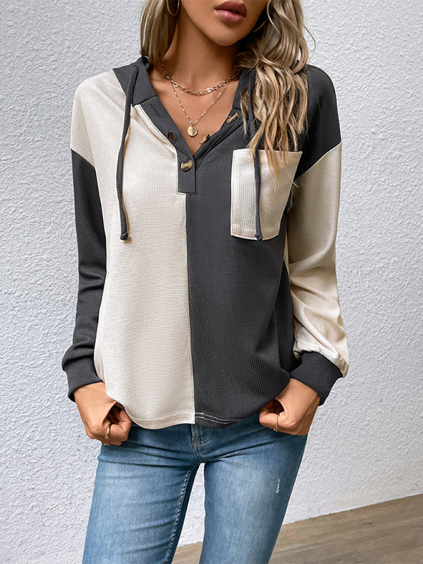 Blue Zone Planet | long-sleeved contrast color hooded sweater BLUE ZONE PLANET