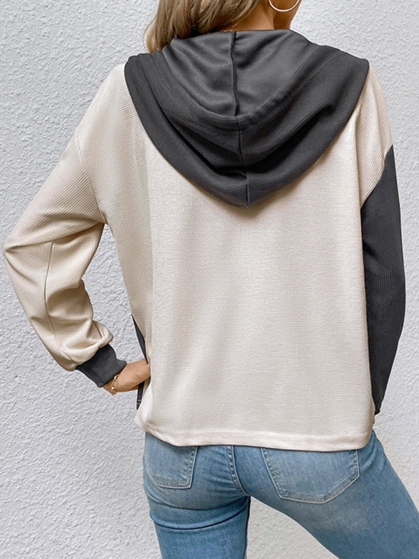 Blue Zone Planet | long-sleeved contrast color hooded sweater BLUE ZONE PLANET