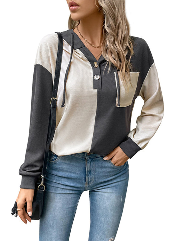Blue Zone Planet | long-sleeved contrast color hooded sweater BLUE ZONE PLANET