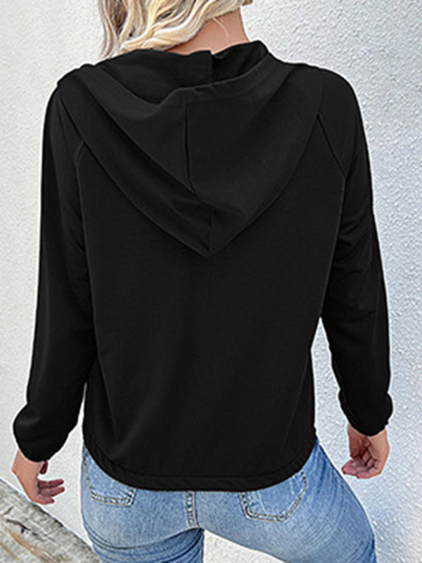 Blue Zone Planet | long-sleeved solid color hooded sweater BLUE ZONE PLANET