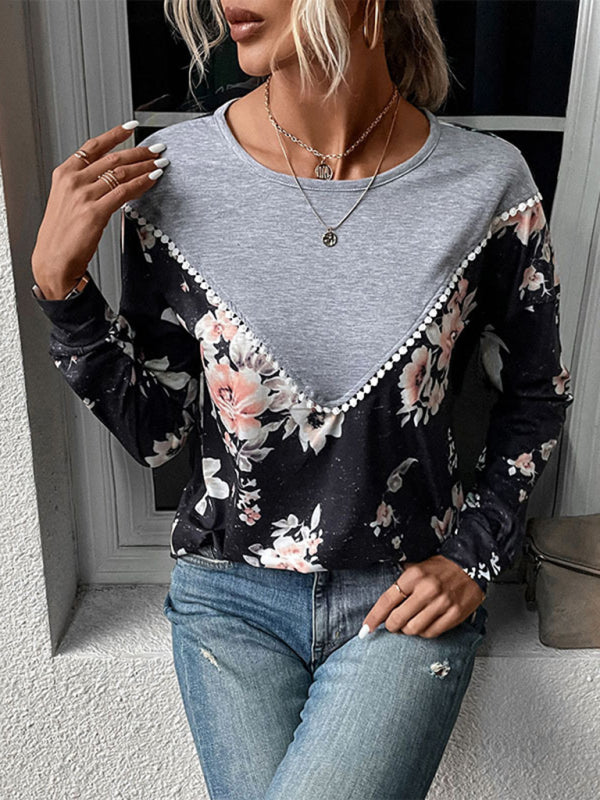 Blue Zone Planet |  long-sleeved color block sweater thin sweater T-shirt BLUE ZONE PLANET