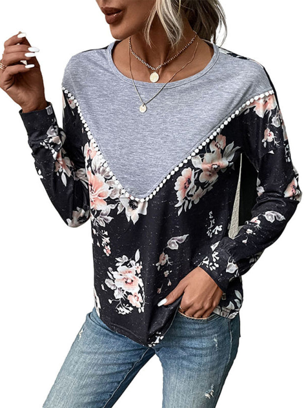 Blue Zone Planet | long-sleeved color block sweater thin sweater T-shirt BLUE ZONE PLANET