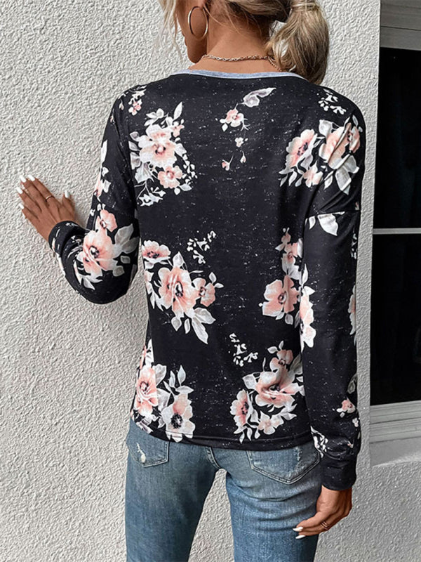 Blue Zone Planet | long-sleeved color block sweater thin sweater T-shirt BLUE ZONE PLANET