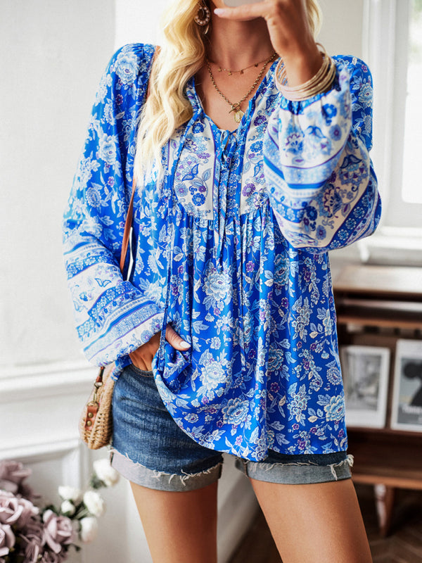 Blue Zone Planet | New women's printed temperament commuter long-sleeved shirt top BLUE ZONE PLANET