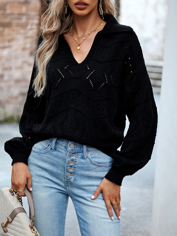 Blue Zone Planet | POLO Neck Long Sleeve Knit Top BLUE ZONE PLANET
