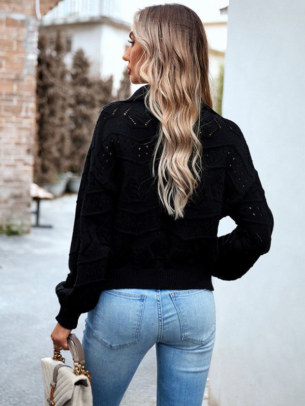 Blue Zone Planet | POLO Neck Long Sleeve Knit Top BLUE ZONE PLANET