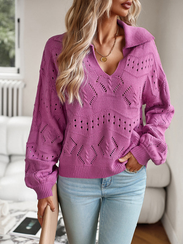 Blue Zone Planet | POLO Neck Long Sleeve Knit Top BLUE ZONE PLANET