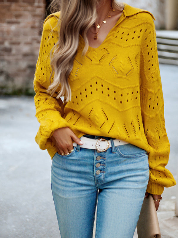 Blue Zone Planet | POLO Neck Long Sleeve Knit Top BLUE ZONE PLANET