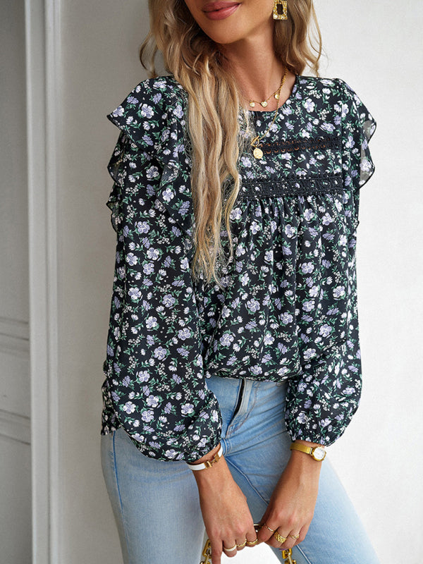 Blue Zone Planet | round neck floral long-sleeved top BLUE ZONE PLANET