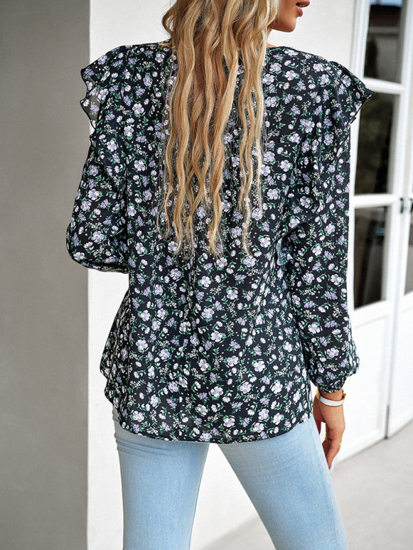 Blue Zone Planet | round neck floral long-sleeved top BLUE ZONE PLANET
