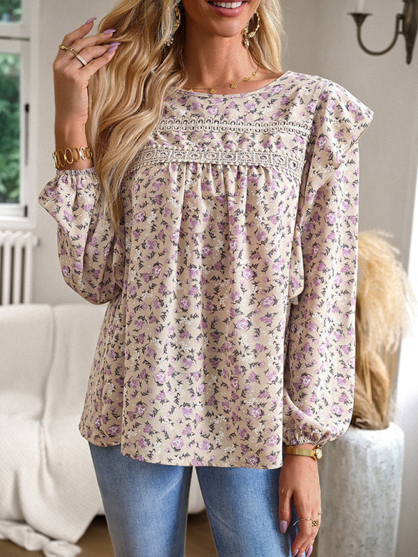 Blue Zone Planet | round neck floral long-sleeved top BLUE ZONE PLANET