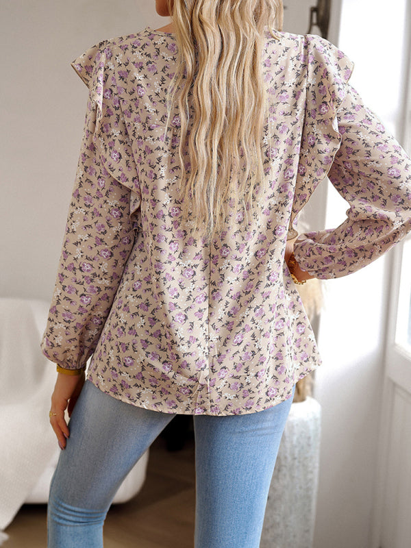 Blue Zone Planet | round neck floral long-sleeved top BLUE ZONE PLANET