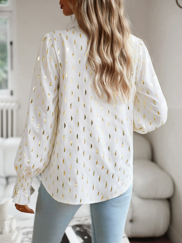 Blue Zone Planet | v-neck bronzing polka dot long-sleeved shirt blouse BLUE ZONE PLANET