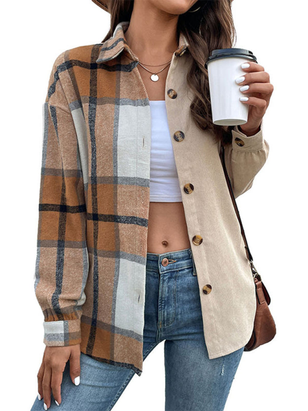 Blue Zone Planet | autumn long-sleeved plaid color block jacket BLUE ZONE PLANET