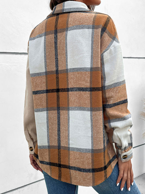 Blue Zone Planet | autumn long-sleeved plaid color block jacket BLUE ZONE PLANET