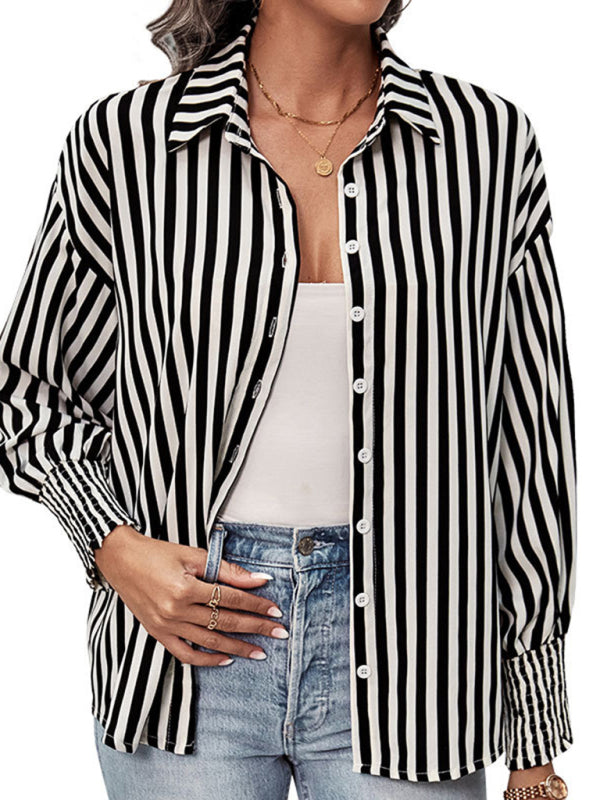 Blue Zone Planet | New long sleeve black and white striped shirt top BLUE ZONE PLANET