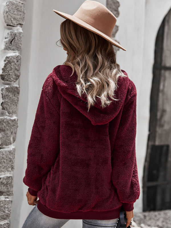 Blue Zone Planet | Fur coat warm loose solid color sweater leisure style BLUE ZONE PLANET