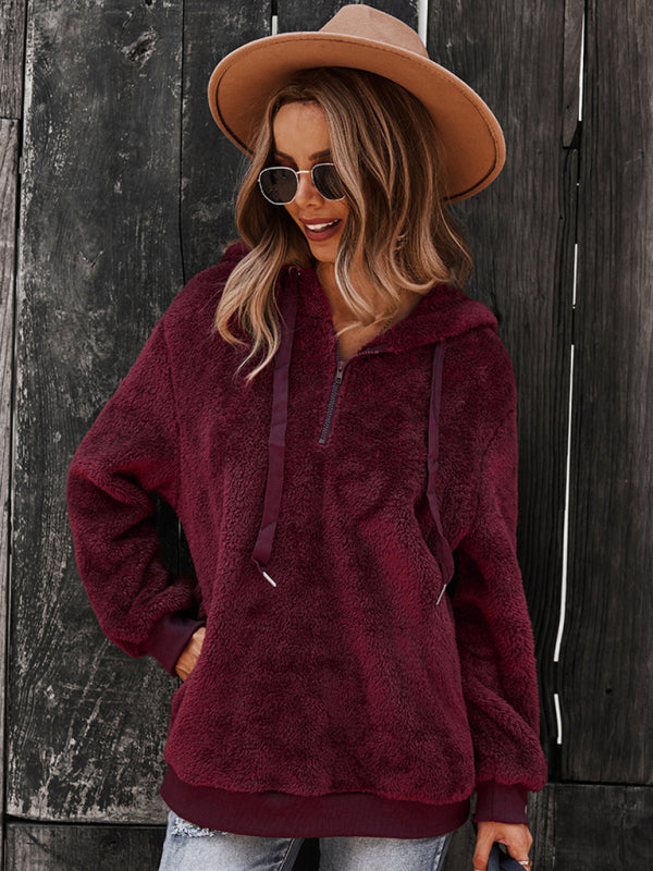 Blue Zone Planet | Fur coat warm loose solid color sweater leisure style BLUE ZONE PLANET