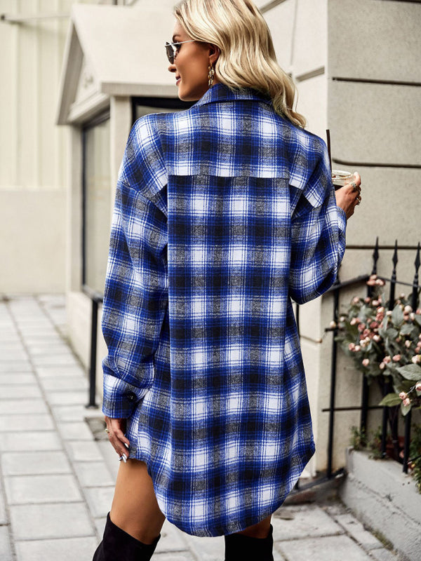 Blue Zone Planet |  Plaid Shirt Long Tops Versatile Clothing BLUE ZONE PLANET