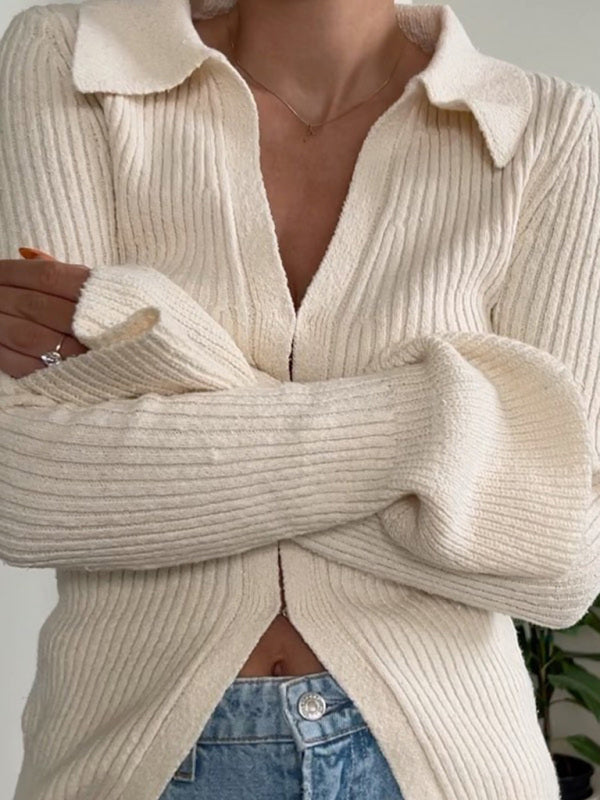 Long-sleeved top bell sleeve bottoming street sweater cardigan BLUE ZONE PLANET