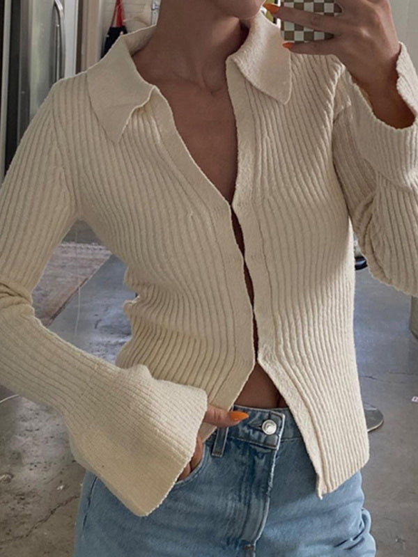 Long-sleeved top bell sleeve bottoming street sweater cardigan BLUE ZONE PLANET