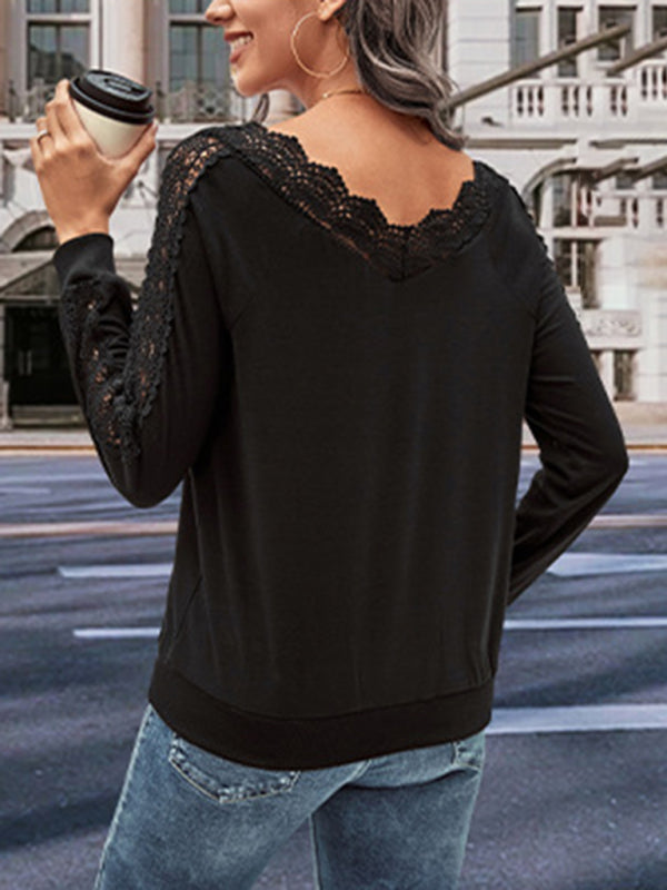 Blue Zone Planet | solid color v-neck long-sleeved sweater top BLUE ZONE PLANET