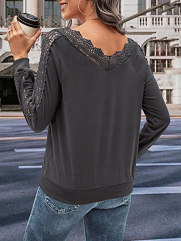 Blue Zone Planet | solid color v-neck long-sleeved sweater top BLUE ZONE PLANET