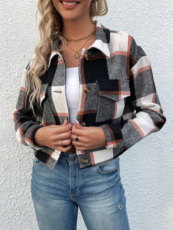 plaid cross-border long-sleeved shirt jacket BLUE ZONE PLANET