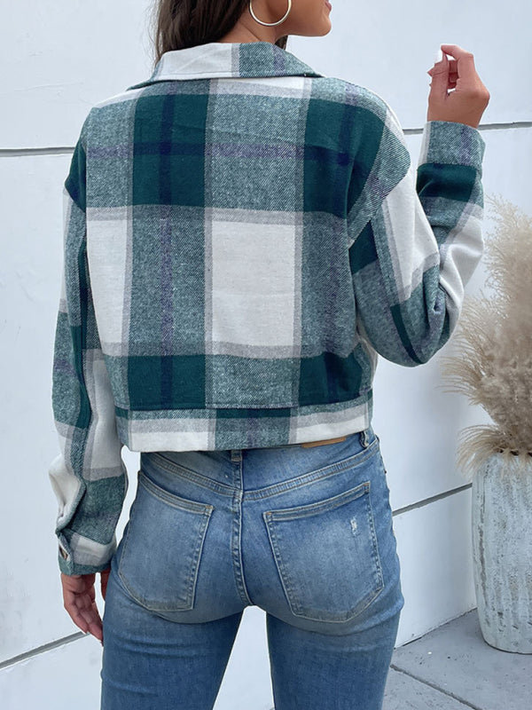 plaid cross-border long-sleeved shirt jacket BLUE ZONE PLANET