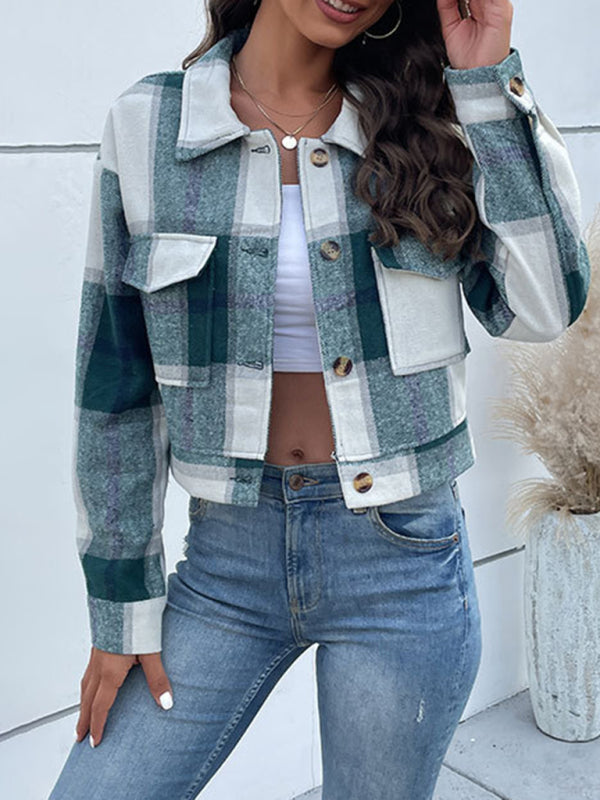 plaid cross-border long-sleeved shirt jacket BLUE ZONE PLANET