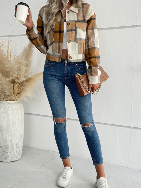 plaid cross-border long-sleeved shirt jacket BLUE ZONE PLANET